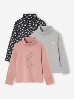 Meisje-T-shirt, souspull-Set van 3  t-shirts met rolkraag voor meisjes 