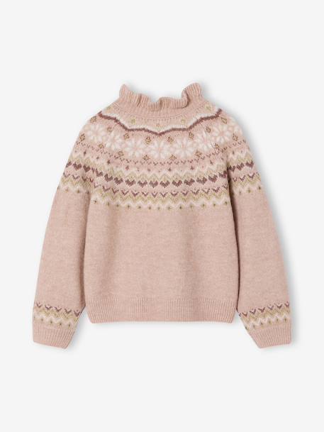 Jacquard trui met glinsterende details voor meisjes gemêleerd grijs+roze (poederkleur) - vertbaudet enfant 