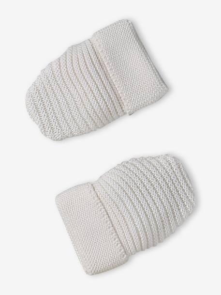 Kit naissance bonnet, moufles et chaussons et son pochon personnalisable beige chiné+écru+rose - vertbaudet enfant 