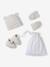 Kit naissance bonnet, moufles et chaussons et son pochon personnalisable beige chiné+écru+rose - vertbaudet enfant 