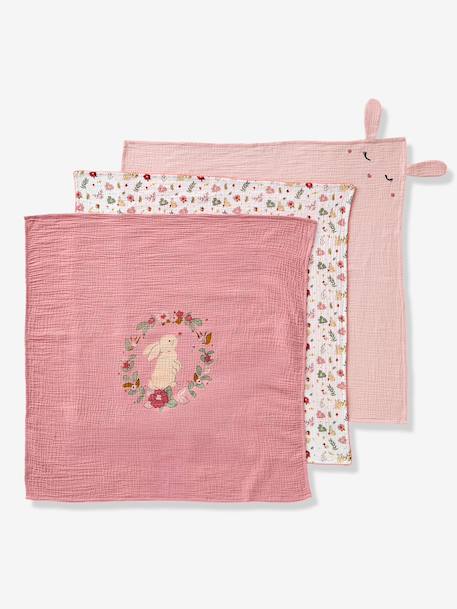 Lot de 3 langes en gaze de coton LAPIN ENCHANTÉ lot rose - vertbaudet enfant 