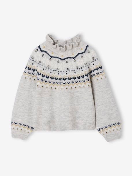 Jacquard trui met glinsterende details voor meisjes gemêleerd grijs+roze (poederkleur) - vertbaudet enfant 