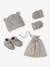 Kit naissance bonnet, moufles et chaussons et son pochon personnalisable beige chiné+écru+rose - vertbaudet enfant 