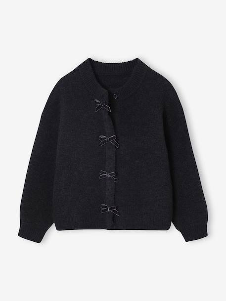 Gilet fille noeuds en velours anthracite+rose poudré - vertbaudet enfant 