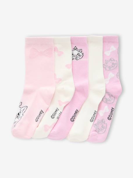 Set van 5 paar sokken voor meisjes DISNEY ANIMALS Marie de Aristokatten rozen - vertbaudet enfant 