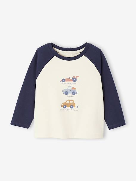 T-shirt baby met lange mouwen en een geplaatste print aan de voorkant currygeel+marineblauw - vertbaudet enfant 