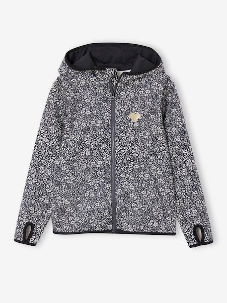Sport sweatshirt met rits en bloemenprint in technisch materiaal antraciet+ecru+groen, bedrukt - vertbaudet enfant 