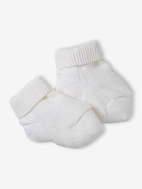 Babypakje muts, wanten en sloffen en zijn personaliseerbare zak. gemêleerd beige+wit - vertbaudet enfant 