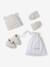 Kit naissance bonnet, moufles et chaussons et son pochon personnalisable beige chiné+écru+rose - vertbaudet enfant 