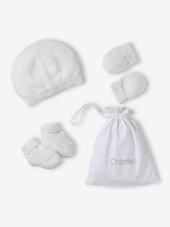 Bébé-Accessoires-Ensemble naissance bonnet, moufles et chaussons et son pochon personnalisable