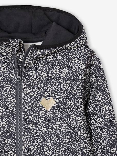 Sport sweatshirt met rits en bloemenprint in technisch materiaal antraciet+ecru+groen, bedrukt - vertbaudet enfant 