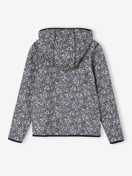 Sport sweatshirt met rits en bloemenprint in technisch materiaal antraciet+ecru+groen, bedrukt - vertbaudet enfant 