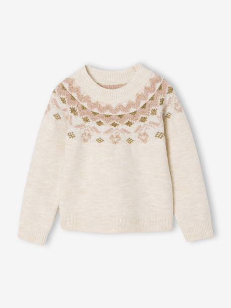 Jacquard trui voor meisjes met glinsterende details vanille - vertbaudet enfant 