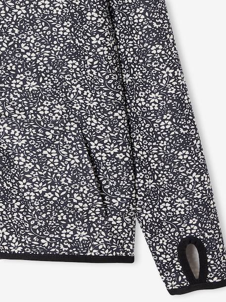 Sport sweatshirt met rits en bloemenprint in technisch materiaal antraciet+ecru+groen, bedrukt - vertbaudet enfant 