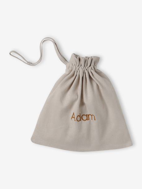 Kit naissance bonnet, moufles et chaussons et son pochon personnalisable beige chiné+écru+rose - vertbaudet enfant 