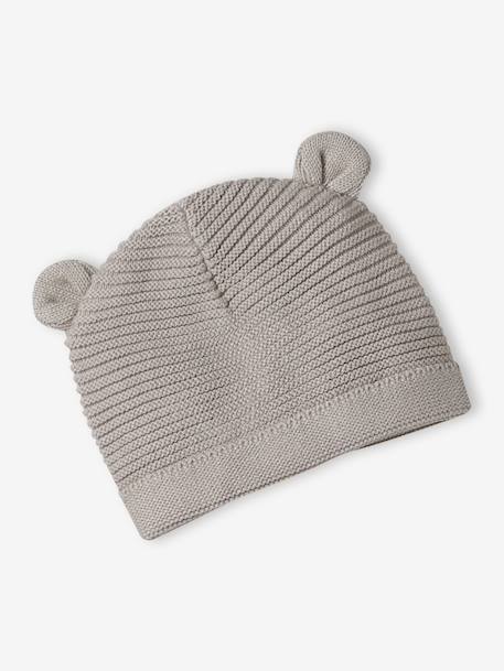 Kit naissance bonnet, moufles et chaussons et son pochon personnalisable beige chiné+écru+rose - vertbaudet enfant 