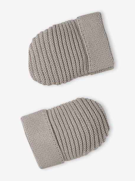 Kit naissance bonnet, moufles et chaussons et son pochon personnalisable beige chiné+écru+rose - vertbaudet enfant 