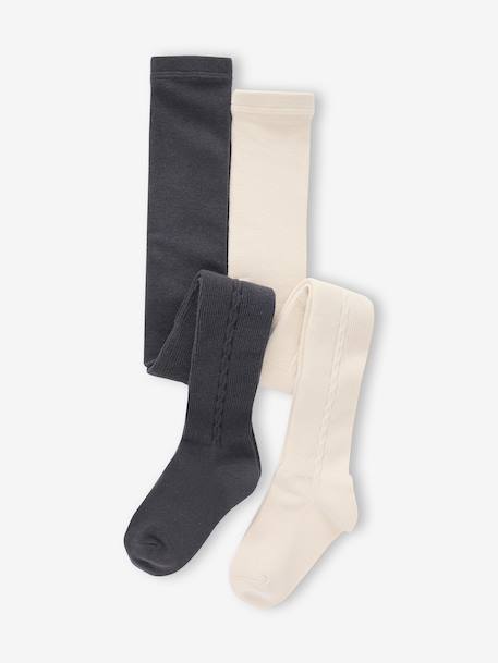 Lot 2 Collants Fille Motif Torsade anthracite - vertbaudet enfant 