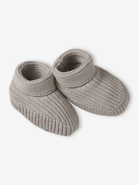 Kit naissance bonnet, moufles et chaussons et son pochon personnalisable beige chiné+écru+rose - vertbaudet enfant 