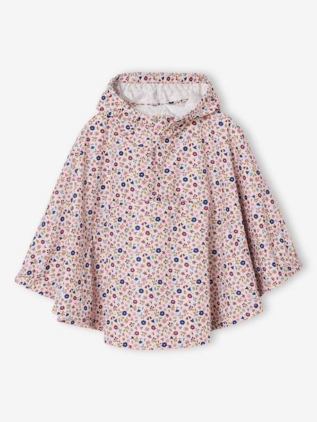 Regenjas LILIBETH met capuchon voor meisjes met bloemenprint lichtroze+rozen - vertbaudet enfant 