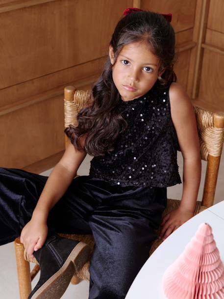 Fille-Salopette, combinaison-Combinaison fille bi-matière sequins et velours 