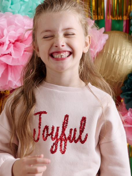Fille-Pull, gilet, sweat-Sweat fille noël message en sequins