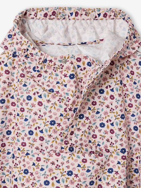 Regenjas LILIBETH met capuchon voor meisjes met bloemenprint lichtroze+rozen - vertbaudet enfant 