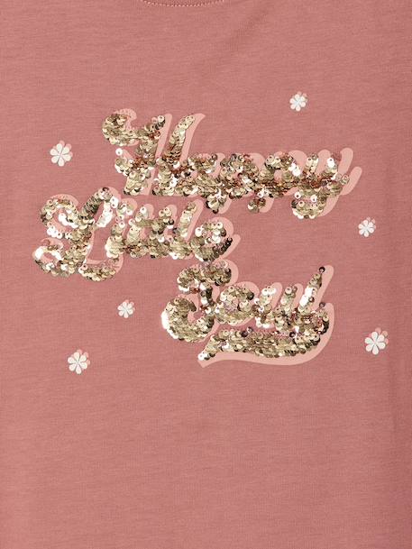 T-shirt animation en sequins réversibles fille manches courtes bois de rose+écru - vertbaudet enfant 