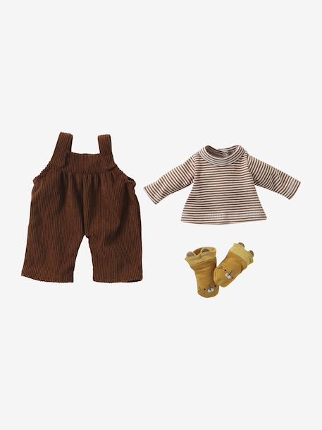 Set salopet van fluweel / velours + t-shirt + sokken voor poppen bruin - vertbaudet enfant 