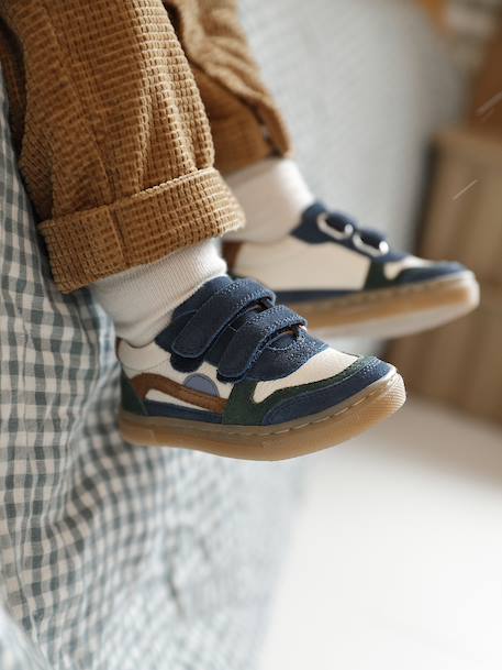 Baskets bébé garçon cuir à scratchs lot bleu - vertbaudet enfant 