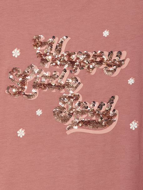 T-shirt animation en sequins réversibles fille manches courtes bois de rose+écru - vertbaudet enfant 