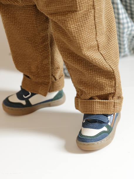 Baskets bébé garçon cuir à scratchs lot bleu - vertbaudet enfant 