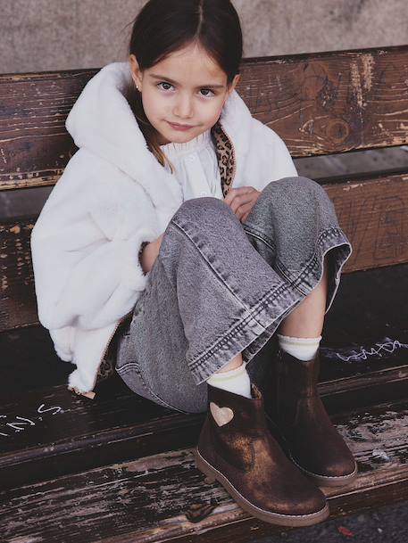Leren laarzen met hartjesmotief kleutercollectie meisjes brons - vertbaudet enfant 