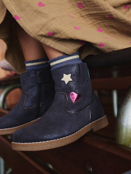 Leren laarzen voor meisjes, kleutercollectie goud+marineblauw - vertbaudet enfant 
