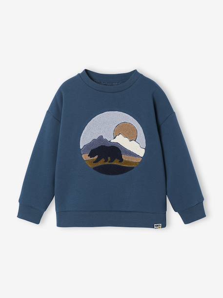 Sweat doublé sherpa imprimé garçon bleu canard - vertbaudet enfant 