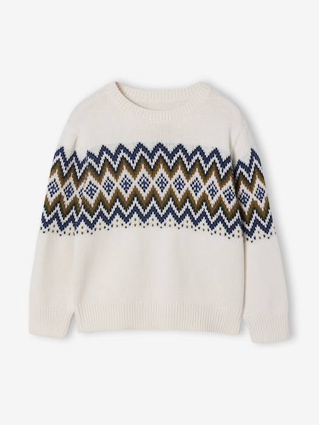 Jacquard trui voor jongens met lange mouwen ecru - vertbaudet enfant 