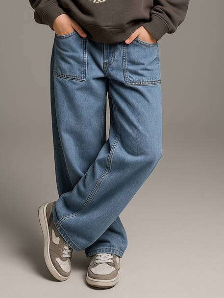 Jean large poches charpentier fille bleu moyen+denim gris - vertbaudet enfant 