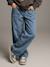 Jean large poches charpentier fille bleu moyen+denim gris - vertbaudet enfant 