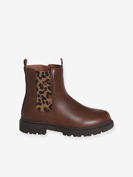 Laklaarzen met rits en elastiek meisjes bruin+ecru+marineblauw - vertbaudet enfant 