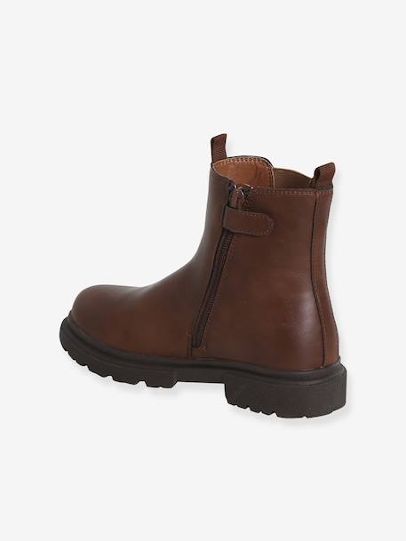 Laklaarzen met rits en elastiek meisjes bruin+ecru+marineblauw - vertbaudet enfant 