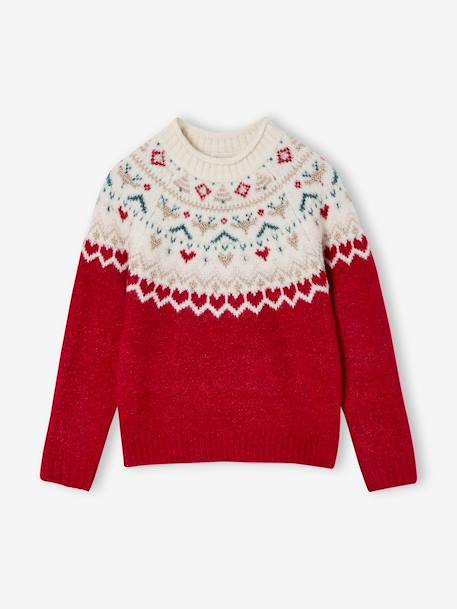 Pull fille noël jacquard rouge - vertbaudet enfant 