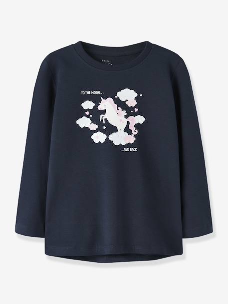 T-shirt à manches longues pour fille avec imprimé NMFVIX NAME IT bleu glacier+écru+marine+pivoine - vertbaudet enfant 