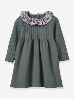 -Jurk in gebreide trui met kraag in Liberty stof baby CYRILLUS 