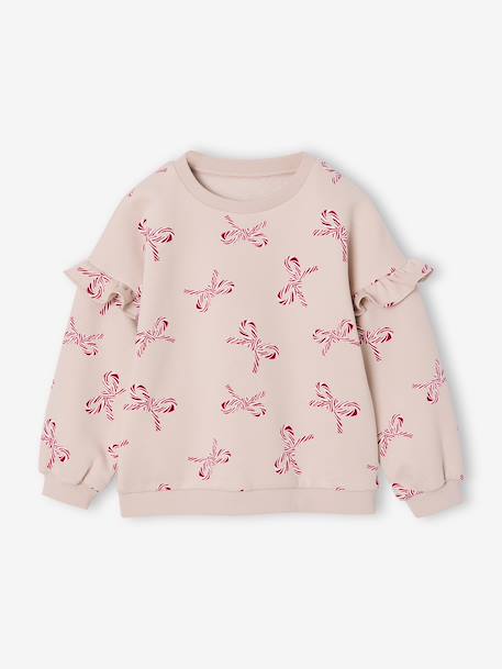 Fille-Pull, gilet, sweat-Sweat fille noël coeurs pailletés manches volantées