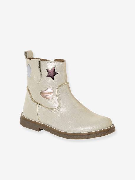 Leren laarzen voor meisjes, kleutercollectie goud+marineblauw - vertbaudet enfant 