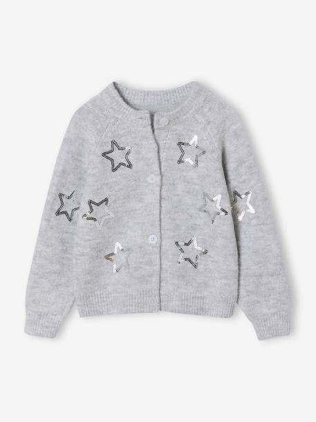 Fille-Pull, gilet, sweat-Gilet fille noël étoiles en sequins