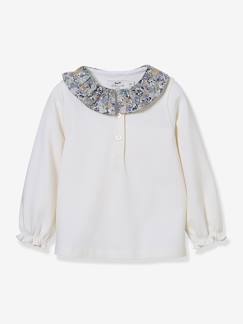-T-shirt met Liberty-stoffen kraag baby biologisch katoen CYRILLUS 