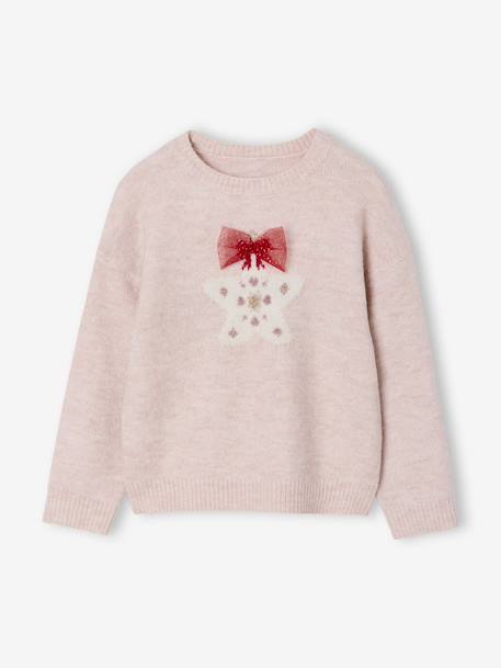 Kerst trui voor meisjes met glinsterende vallende ster roze (poederkleur) - vertbaudet enfant 
