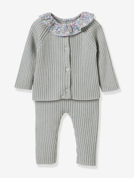 Gebreide babyset met kraag van Liberty-stof CYRILLUS rozen - vertbaudet enfant 