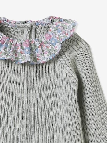 Gebreide babyset met kraag van Liberty-stof CYRILLUS rozen - vertbaudet enfant 